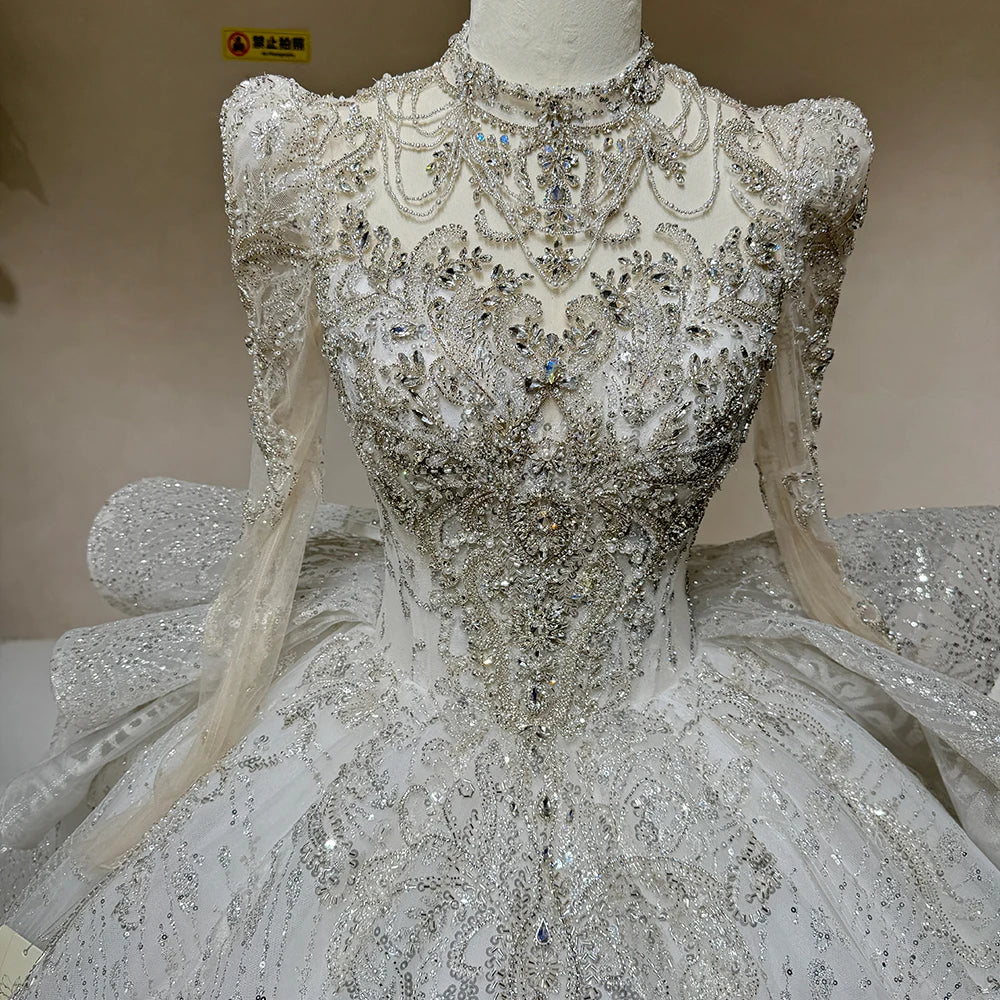 Crystal Bead Long Cathedral Train Wedding Dresses Gowns Luxury Bridal Ball Gowns Wedding Dress Dw0010 - My Store