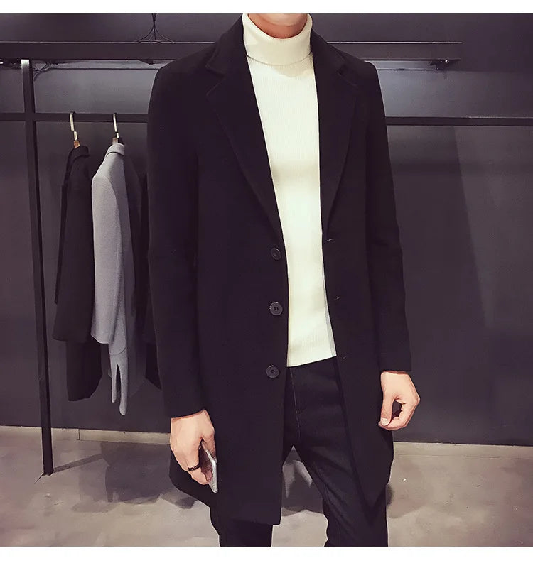 Long Winter Plus Size Men's Coats Hip Hop Men Plain Loose Slim Fit Comfortable Stylish Coat Trench Coat