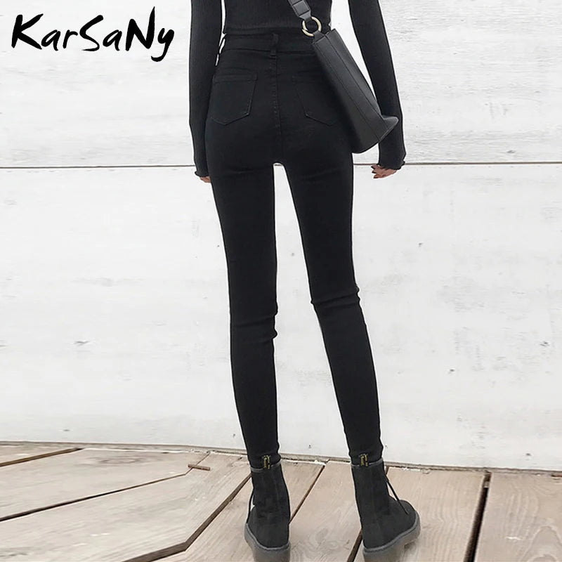 Skinny Ripped Jeans for Women Stretch High Waist Black Jeans With Holes Destroyed Women Denim Pants With Holes Summer Jean