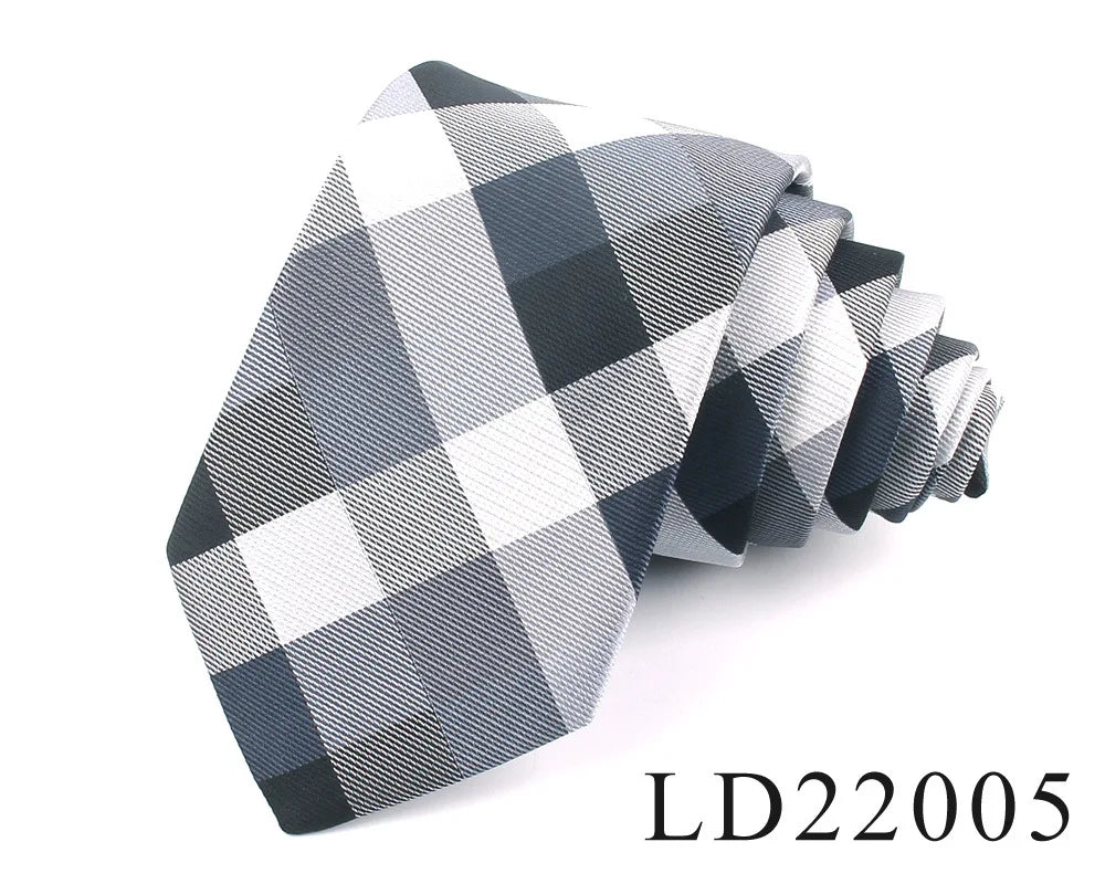 Italian Silk Tie Checked Plaid Pleated Neck Ties for Men Business 7CM Polyester Ties Business
