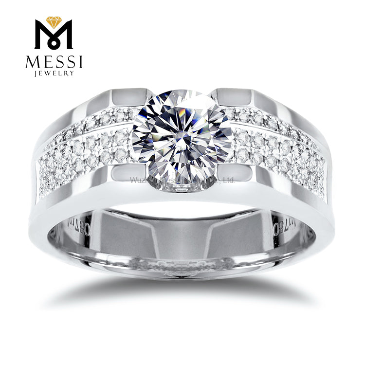 Messi Jewelry 14k 18k White Gold DEF Moissanite Diamond Wedding Ring Jewellery for Men