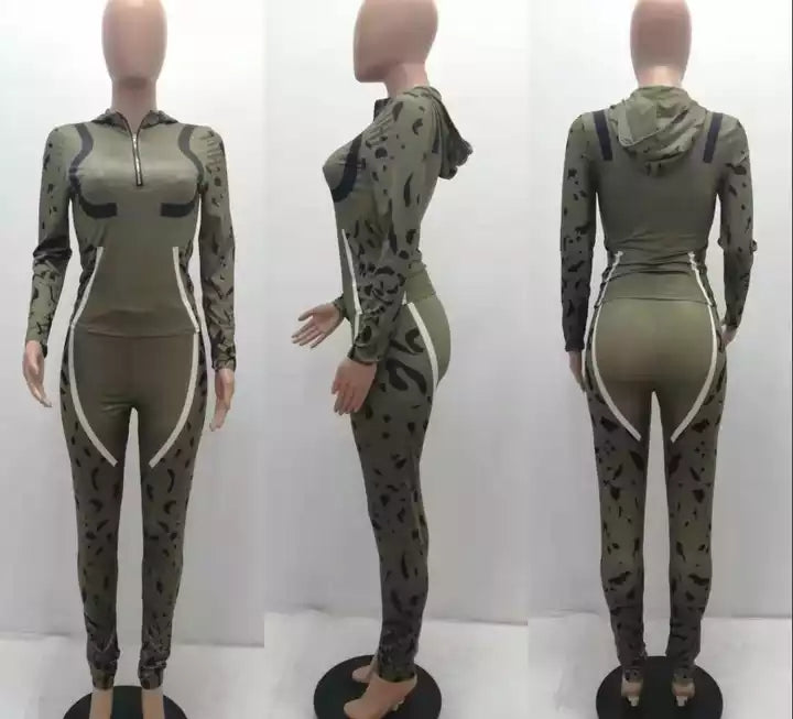 Plus Size Women's Activewear Fitness Exercise Two Piece Camo Suit Top Leggings Patchwork 2 Piece Set