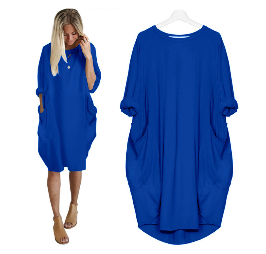 Loose Oversized Womens Dresses Summer Baggy Pockets Dresses Women Casual Knee Length Womens Dress 2020