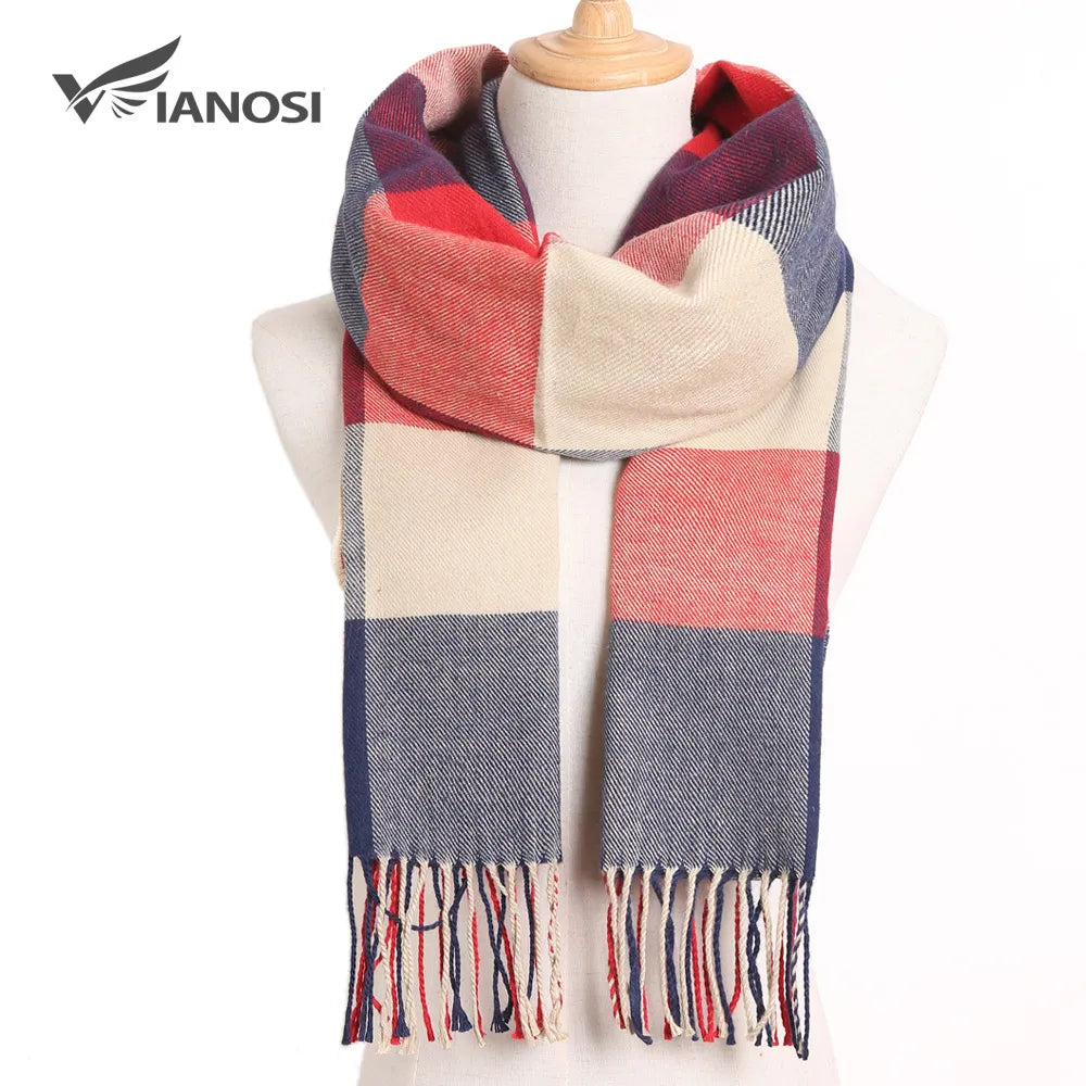 [VIANOSI] Plaid Winter Scarf Women Luxury Warm Foulard Solid Scarves Fashion Casual Scarfs Cashmere Bufandas Hombre
