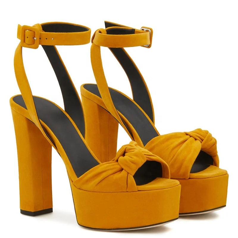 Ankle Strap Woman Knotted High Heels Chunky Heel Platform Sandals