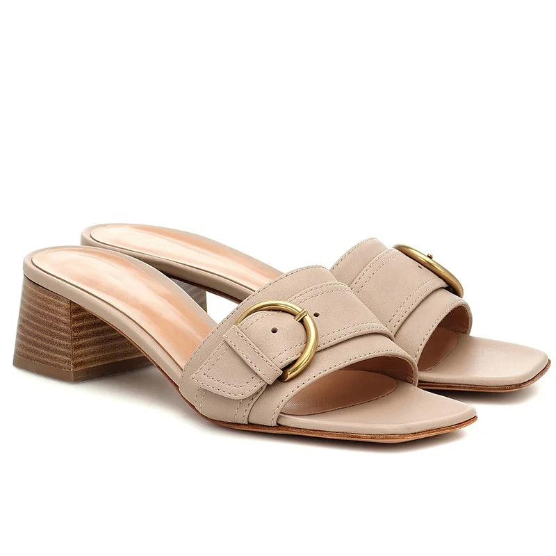 Summer High Heels Women Squared Toe Block Heel Sandals