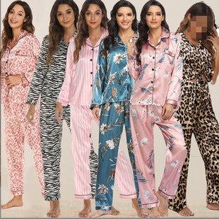 Womens New Arrival Homewear Pajamas Suit Pijamas Sexy Long Sleeve Silk Satin Pajama