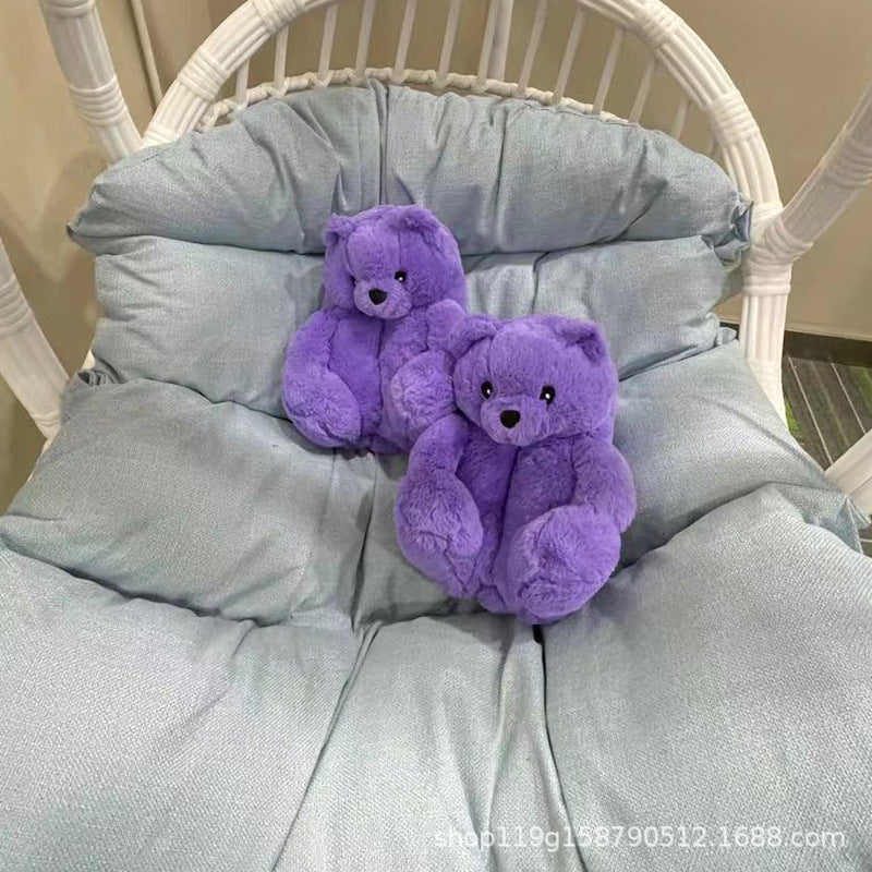 Drop Shipping Fashion Design Winter Women Girl Fur Shoes Cute Cartoon Animal Teddy Bear Warm Slippers Bedroom Soft Fur Slipper