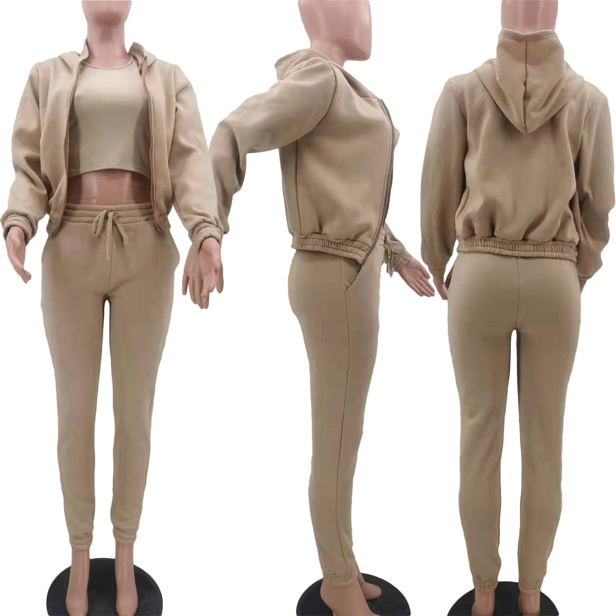 In Stock  Cotton Thick 3 Piece Outfit Joggers Pants Two Piece Pants Set Activewear Women Tracksuit
