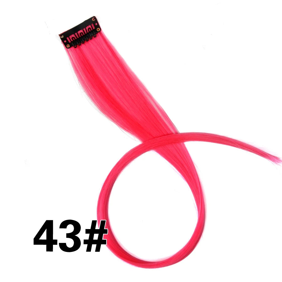 Party Hair Extensions Body Wave Ombre Hairpiece Synthetic Fiber Straight Strands Hair on Hairpins Rainbow Blend in Your Hair