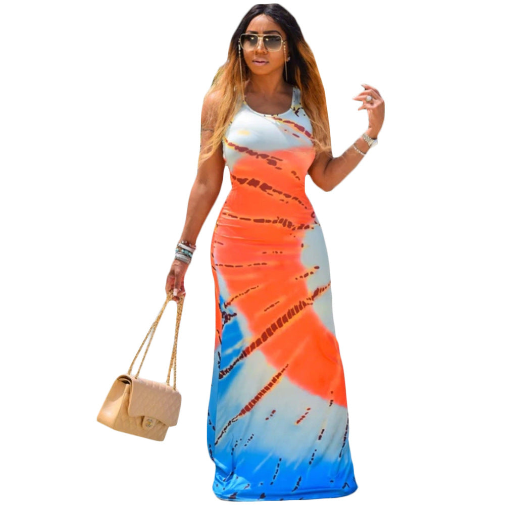 THY80317   New Arrivals Maxi Dress Tie Dye Sleeveless Club Dresses Fashionable Casual Dresses