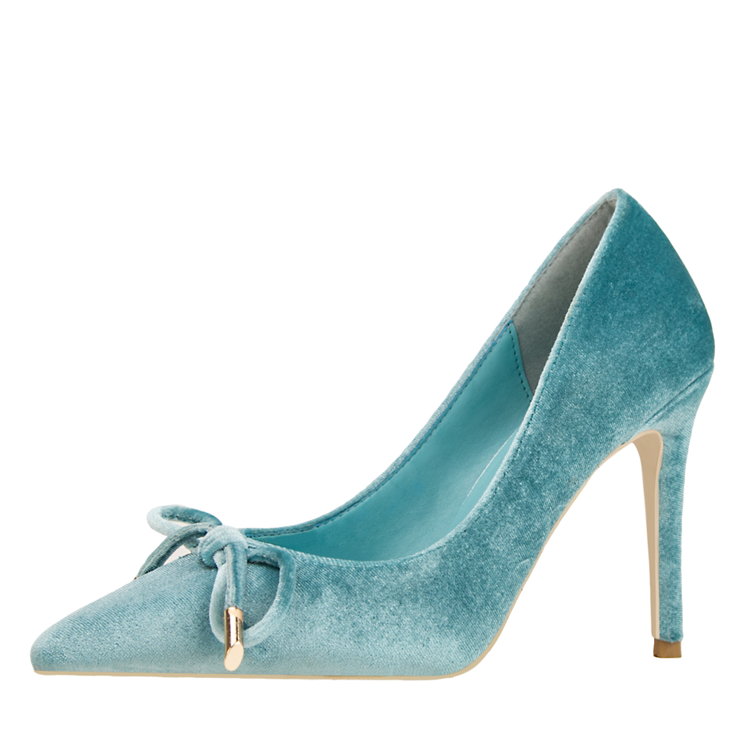 Velvet Slim Heel With Purely Pointed Toe Bowhigh Heels