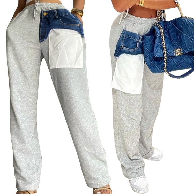 Fall Sweat Pants Patch Work Pocket Trousers Women Clothing Joggers Pants for Women