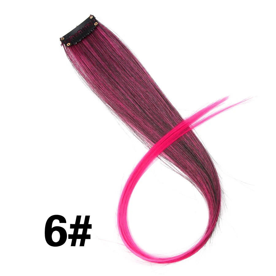 Party Hair Extensions Body Wave Ombre Hairpiece Synthetic Fiber Straight Strands Hair on Hairpins Rainbow Blend in Your Hair