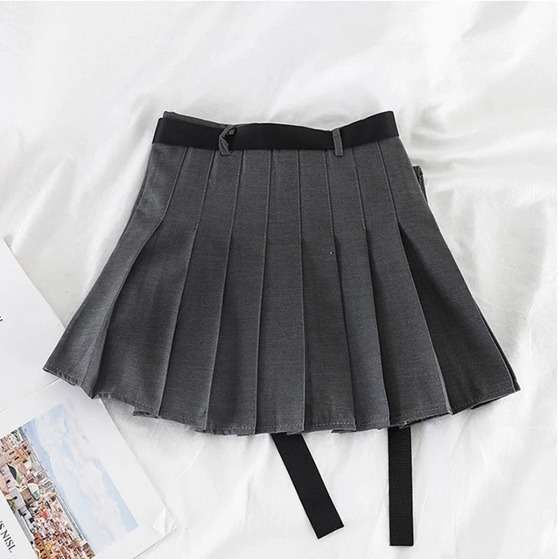 Women Streetwear Tooling Half-Length Pleated Skirt Safari Black Short Skirt Fashion High Waist Harajuku Women Skirts