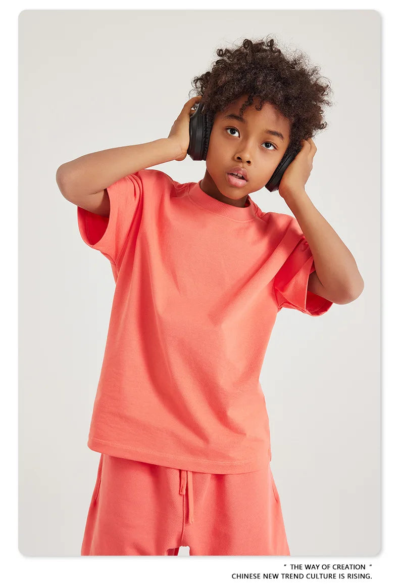 Summer Custom Kids Dropped Shoulders Sleeve T-Shirt Print Cotton Boys T-Shirts Shirts Oversize T Shirt