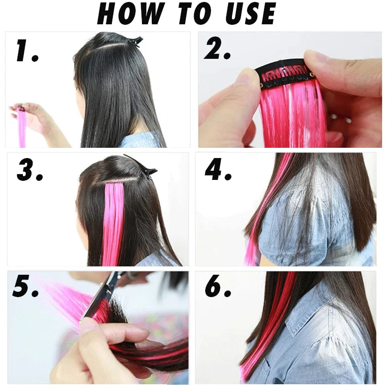 LUPU Synthetic Hair Extensions Long Straight Clip Ombre Grey Red Pink Colored Rainbow Highlight Strands of Hair on Hairpins
