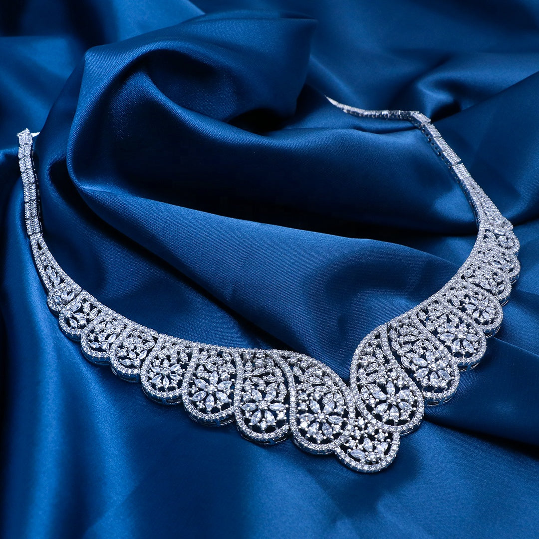 Bedazzled Jewelry Supplies China Wholesale Copper Women Luxury Jewellery Rhodium Plated Bridal Wedding Jewelry Set