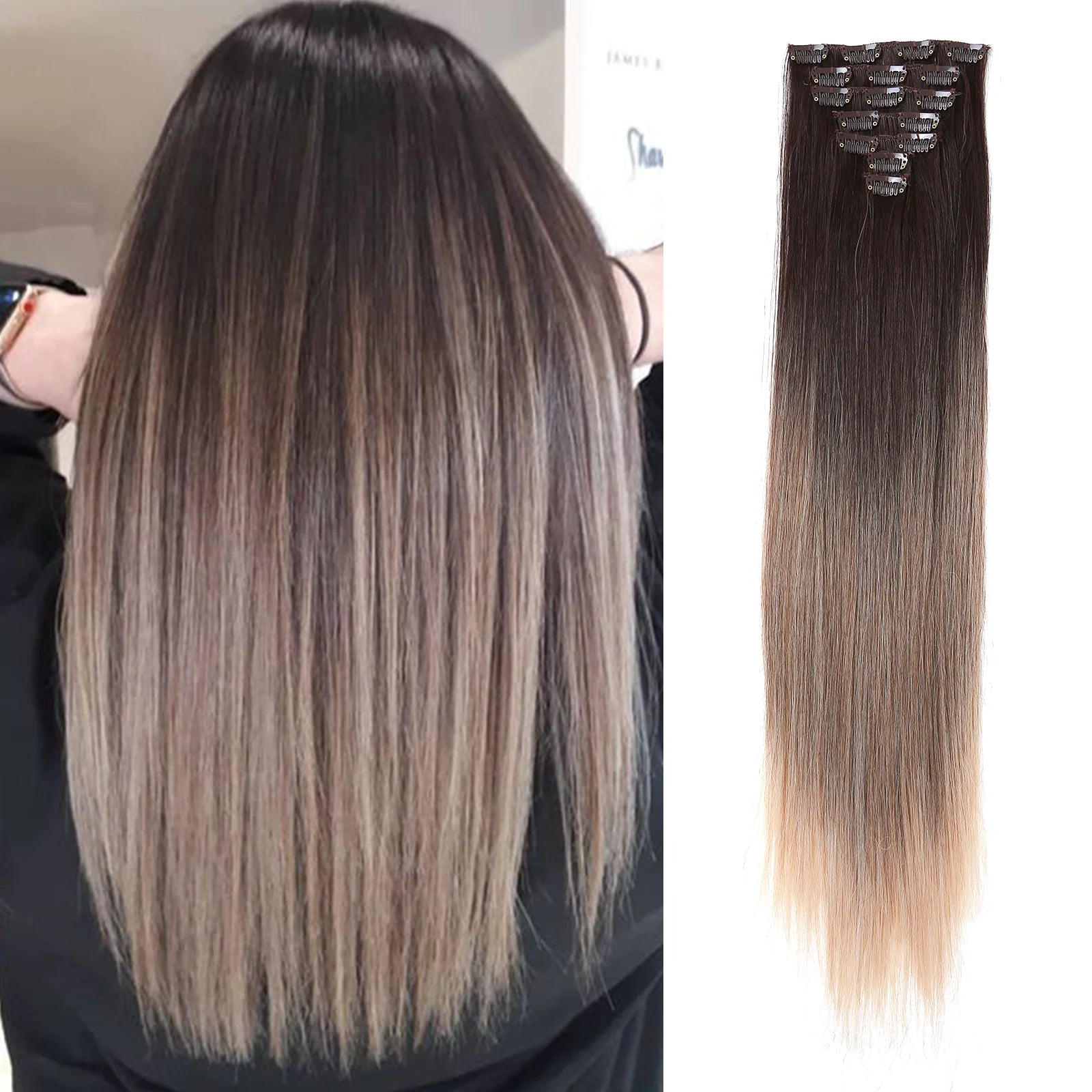 Two-Color Gradient Clip Hair Extension 24" Synthetic Wig Band Clip Clip in Hair Extensions