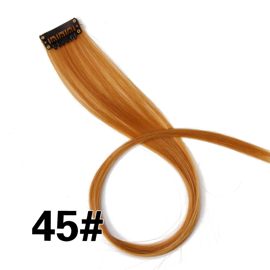 Party Hair Extensions Body Wave Ombre Hairpiece Synthetic Fiber Straight Strands Hair on Hairpins Rainbow Blend in Your Hair