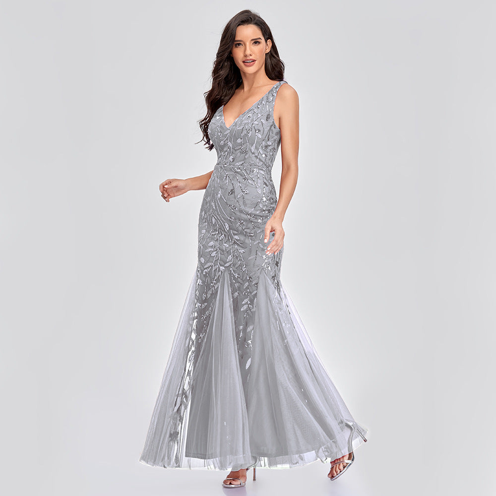 JY032 Sexy Princess Short Maxi Dress Sequin Evening v Neck Wedding Bridesmaid Dresses - My Store