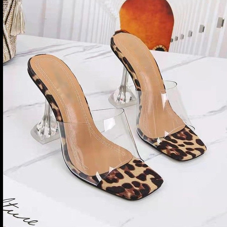 Summer Chaussures Femme New Pumps Crystal Womens Shoes Square Toe Slipper Women Casual Shoes High Heel Slippers