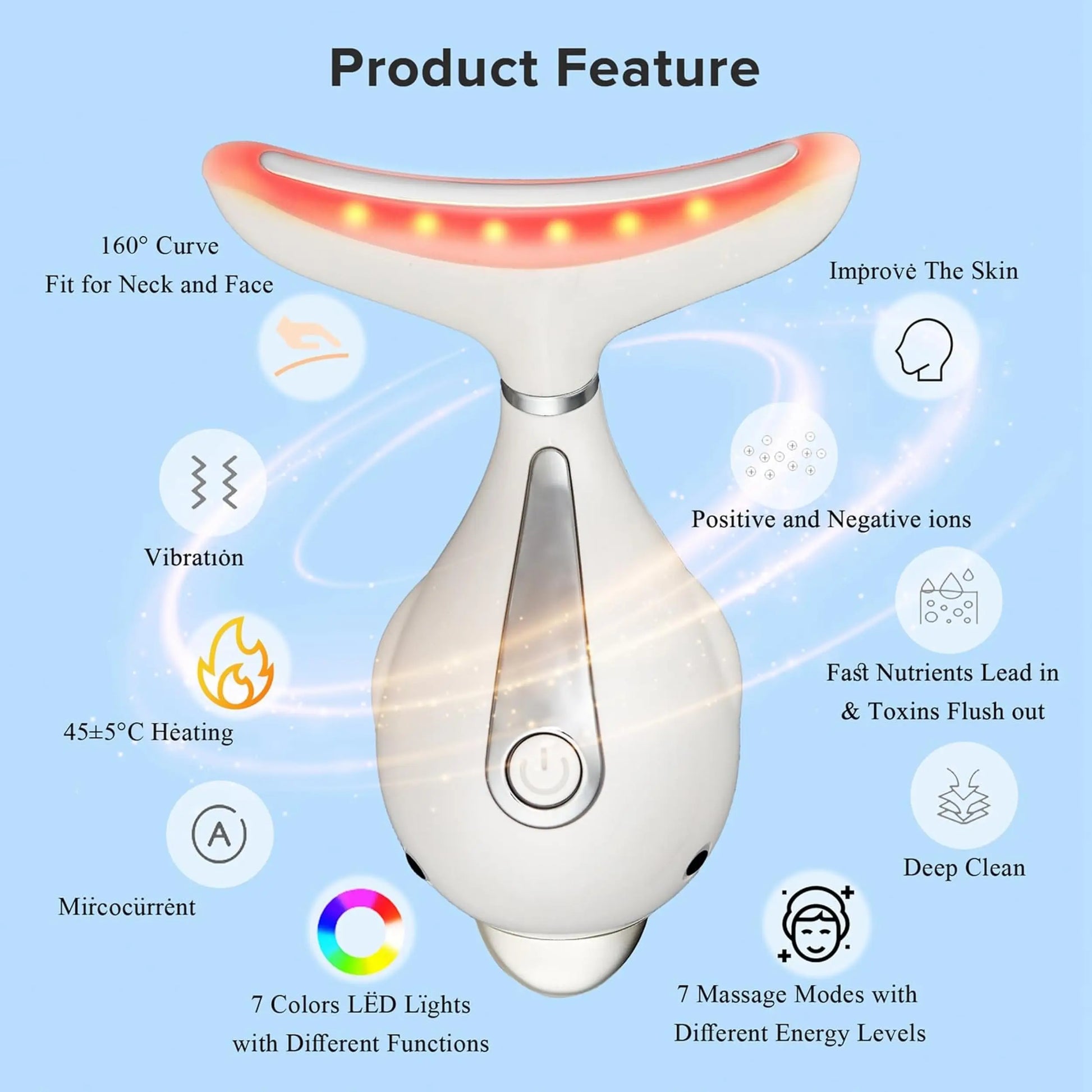 Red LED Light Device, Electric Facial Massage Skin Care Tool for Women, Massager for Face & Neck
