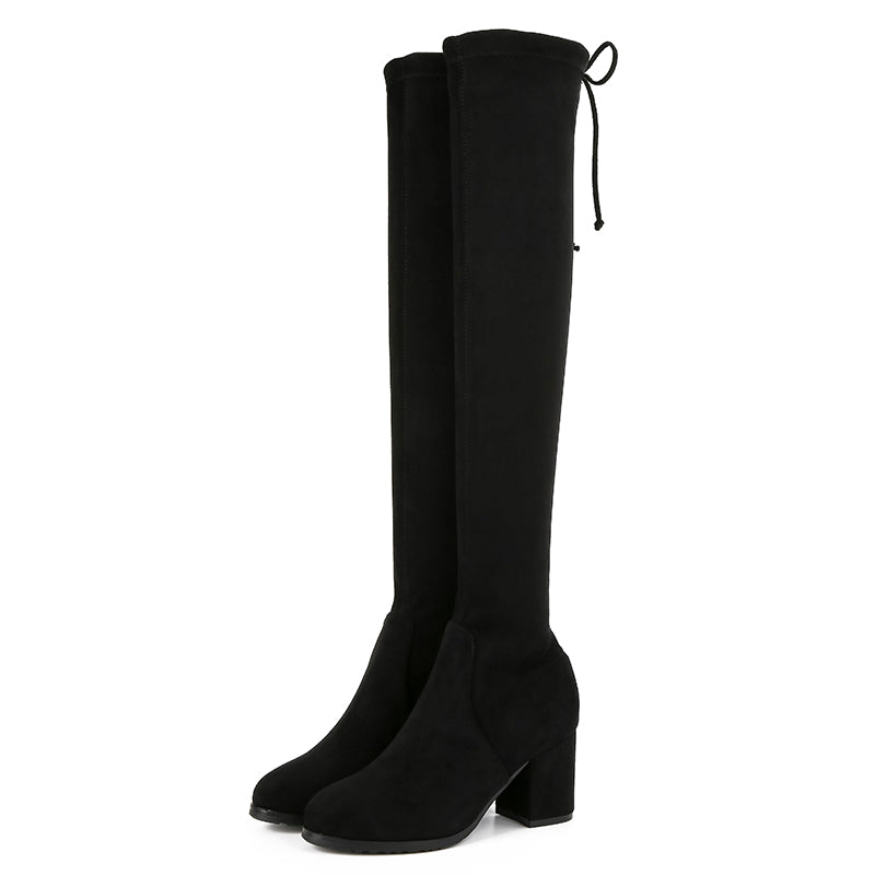 Women's Fashion Long Boot Manufacturers Thigh High Thick Heel Boots Comfort Stretch Suede Knee Boots