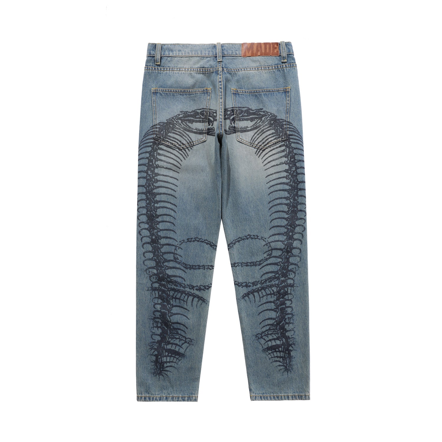 Retro Male High Street Stacked Jeans Retro  Blue Baggy Jeans Popular  Printing Wash  Designer Jean
