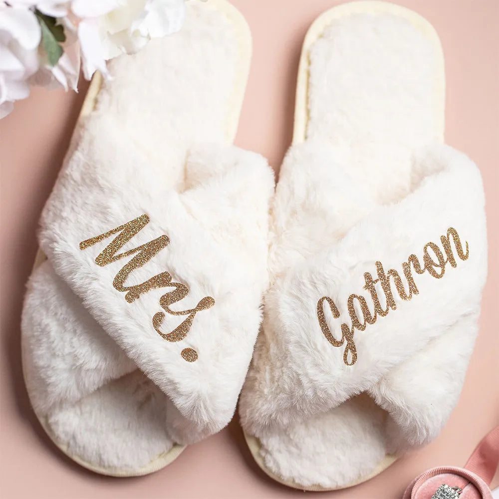 Personalized Bridal Slipper Bridesmaid Gifts Wedding Bridesmaid Fluffy Bachelorette Fluffy Slippers Birthdays Christmas Gifts