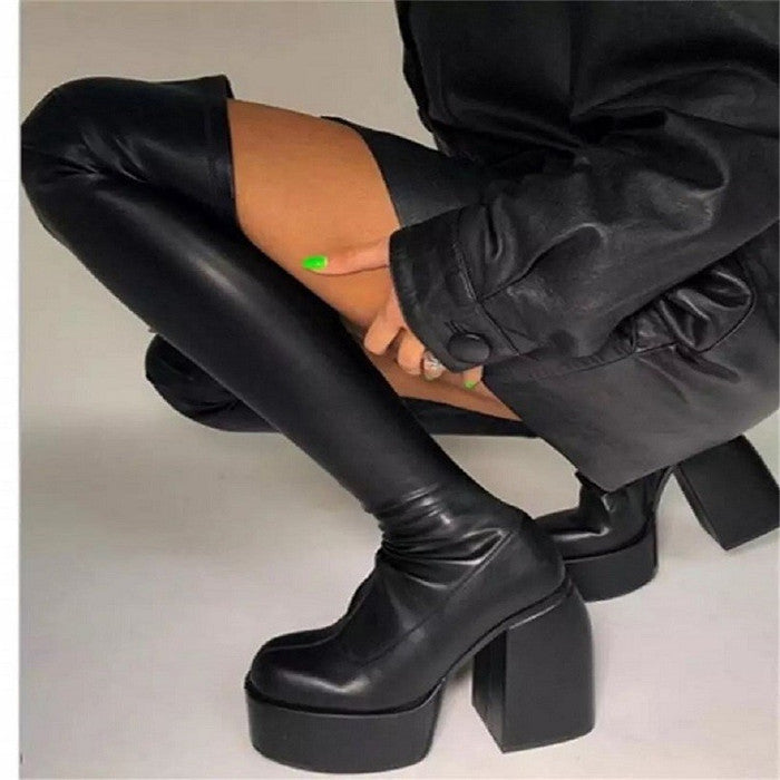 M2133-Winter Chunky Boots Women Thigh High Boots Women Leather Boots Women