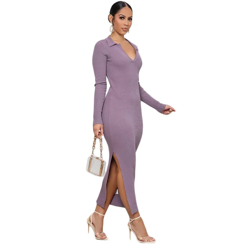 2022 Hot Sell Summer v Neck Bodycon Casual Backless Dresses Elegant Sexy Long Sleeve Dress for Women - My Store