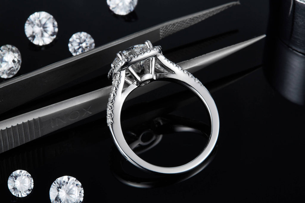 SGARIT Jewellery Round Gold Plated 925 Sterling Silver 2ct Pave Setting Moissanite Ring Jewelry