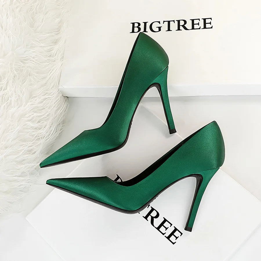 34-43 Fashion Slim Heel Shallow Mouth Pointed Head Sexy Nightclub High Heels Minimalist Super High Heels