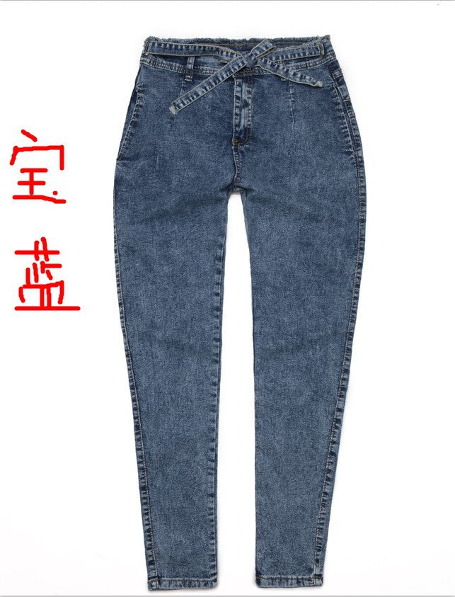 Hot Selling Jean Femme Stretch Slim  Jeans Slim Fringe Belt High Waist Jeans