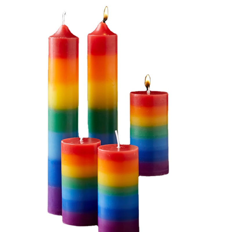 FABHOME Wholesale Scented Cute Candles Luxury Chakra Candle Tapered Pillar Rainbow Candles for Gift