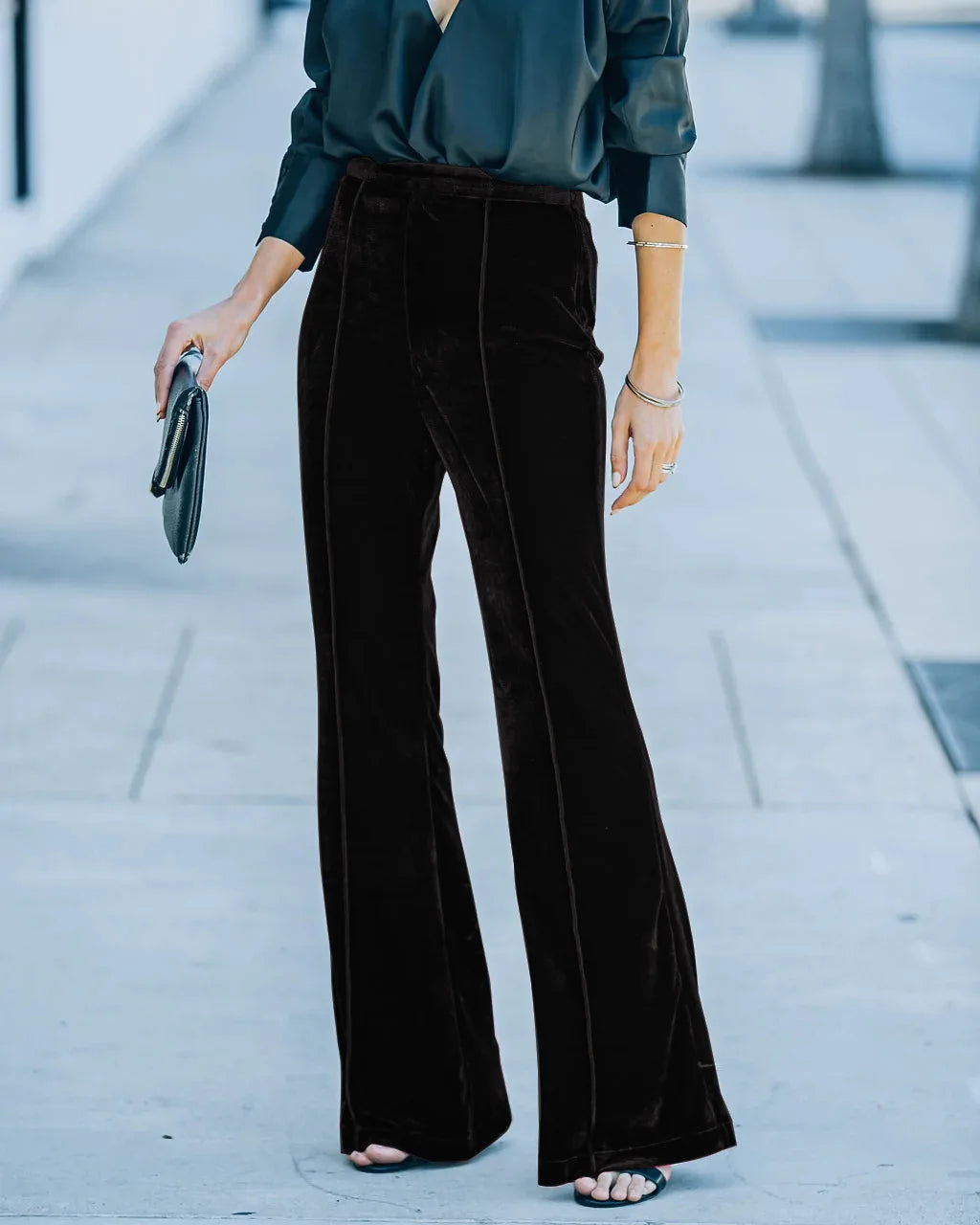 Autumn Lady Clothing Golden Velvet Micro Razor Pants High Waist Casual Pants for Women Flare Pants