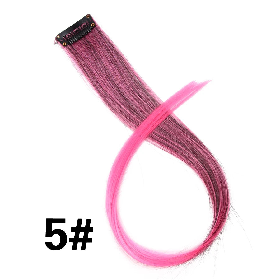 Party Hair Extensions Body Wave Ombre Hairpiece Synthetic Fiber Straight Strands Hair on Hairpins Rainbow Blend in Your Hair