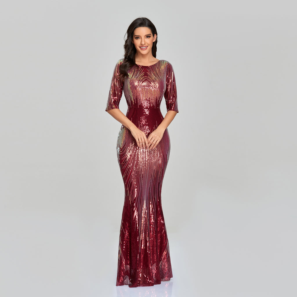 2XL Wedding Guest Sequin Dresses Women Party Half Sleeve Prom Dresses 2021 - My Store