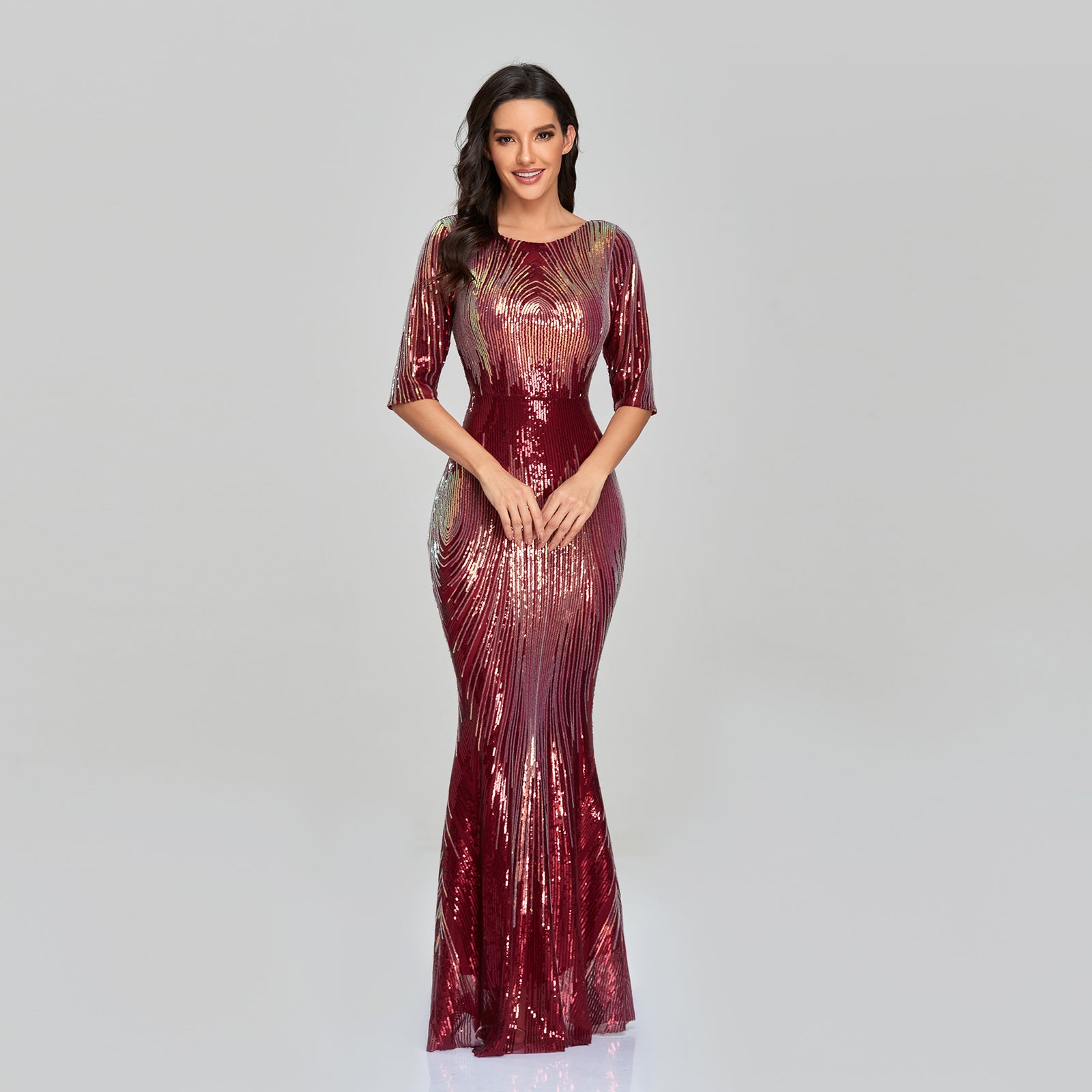 2XL Wedding Guest Sequin Dresses Women Party Half Sleeve Prom Dresses 2021 - My Store