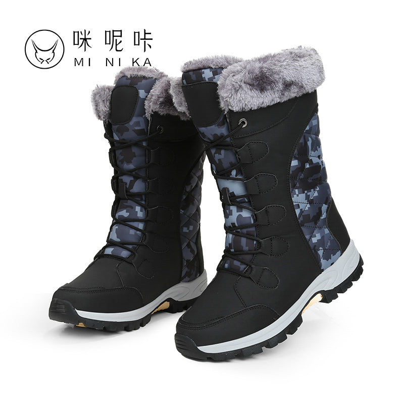 Women Snow Boots Fur Ankle Boot Female Bowtie Warmer Plush Suede Rubber Flat Slip on Fashion Platform Winter Boots Women