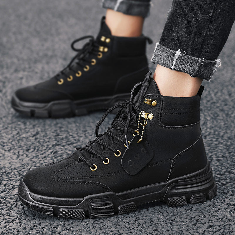 Autumn Winter Men's Rubber Snow Boots Warm Working Lace Up Boot Shoes