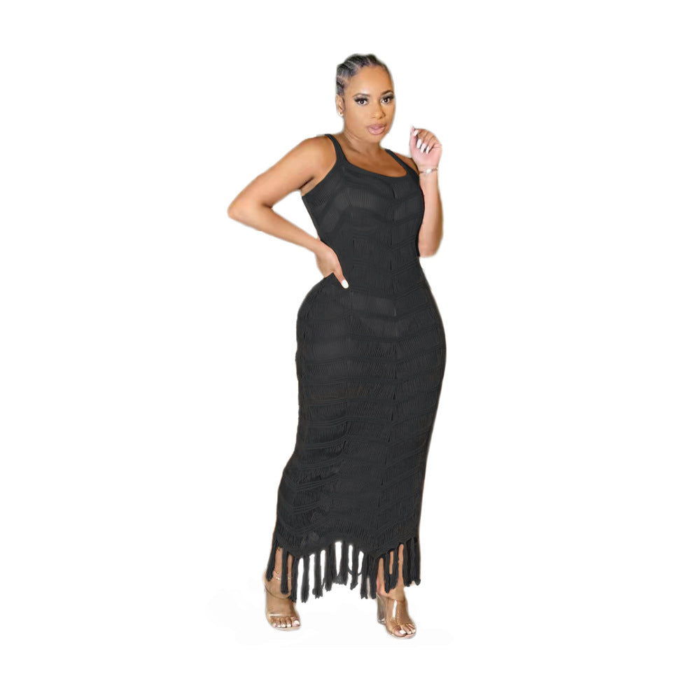 Summer Knitting Dresses Women Clothing Beach Long Tassel Dress Women Dresses