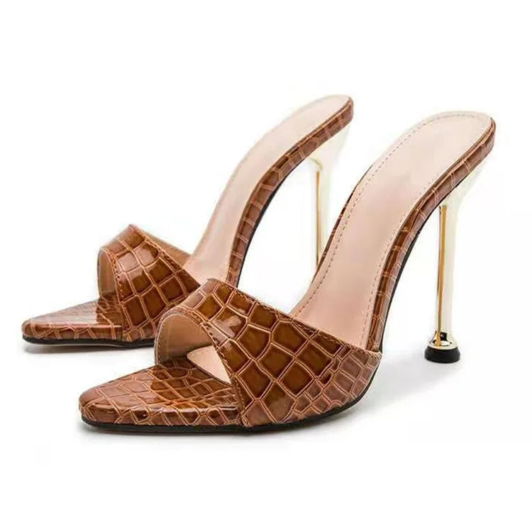 Snakeskin Pointed Toe Stiletto Heels Beautiful Mature Sexy Women High Heel Sandals