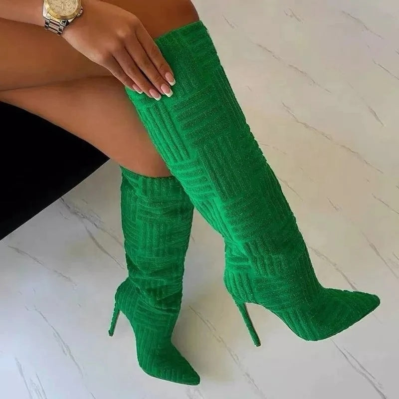 Cowinner Women High Stiletto Heel Boot Knee High Boots