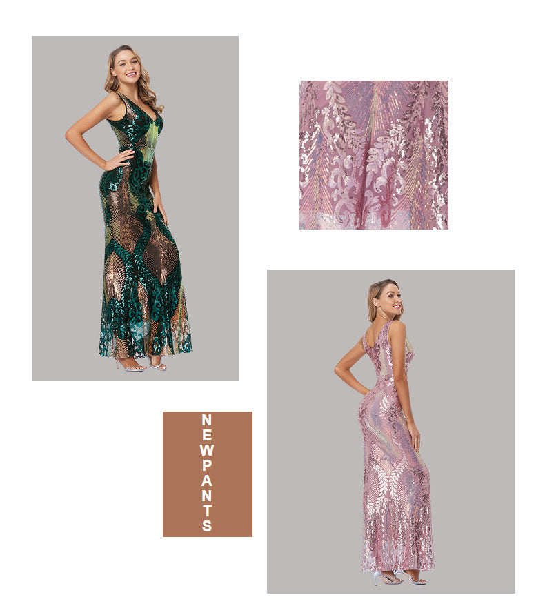 Womens Sleeveless Sequin Dress v NECK Mermaid Maxi Evening Dresses Bodycone Regular Fit Bridesmaid Dresses
