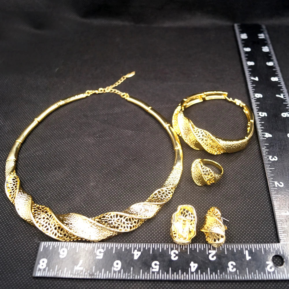 African Hot Selling Gift Jewelry Sets Women 18K Gold Plated  Dubai Wedding Bridal Jewellery Set