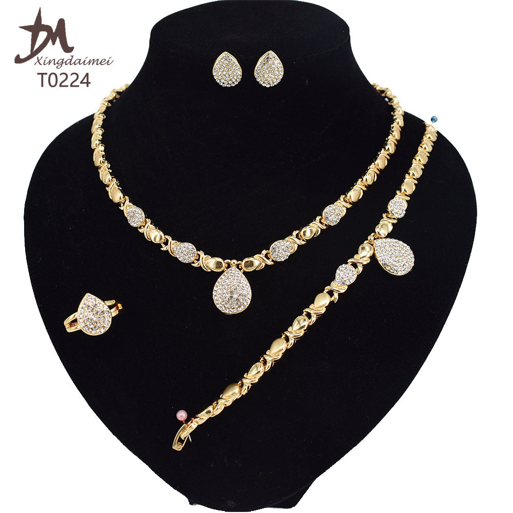 T0245 High Quality 14K Gold Plating Jewelry Women Jewelry Set 14k Gold Plating Diamond XOXO Jewelry Set