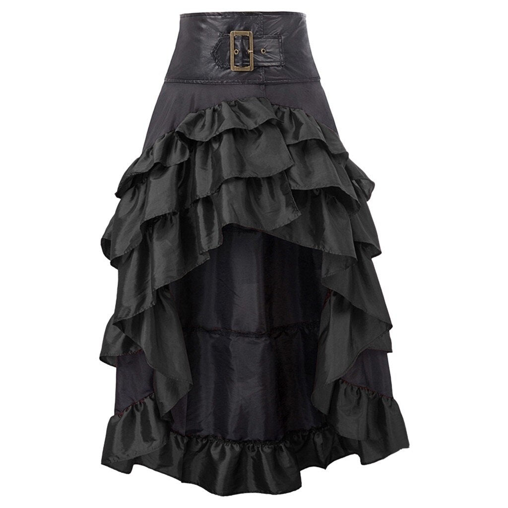 Victorian Asymmetrical Ruffled Trim Gothic Long Skirts Women Corset Skirt Vintage Steampunk Showgirl Party Dress Skirts