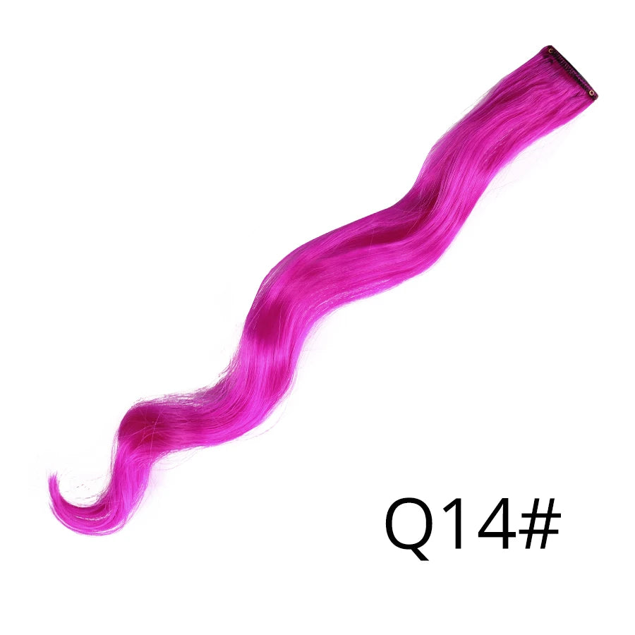 Party Hair Extensions Body Wave Ombre Hairpiece Synthetic Fiber Straight Strands Hair on Hairpins Rainbow Blend in Your Hair